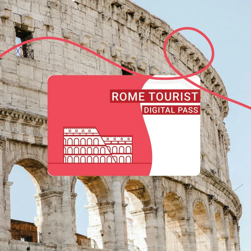 Rome Tourist Digital Pass with Colosseum background.