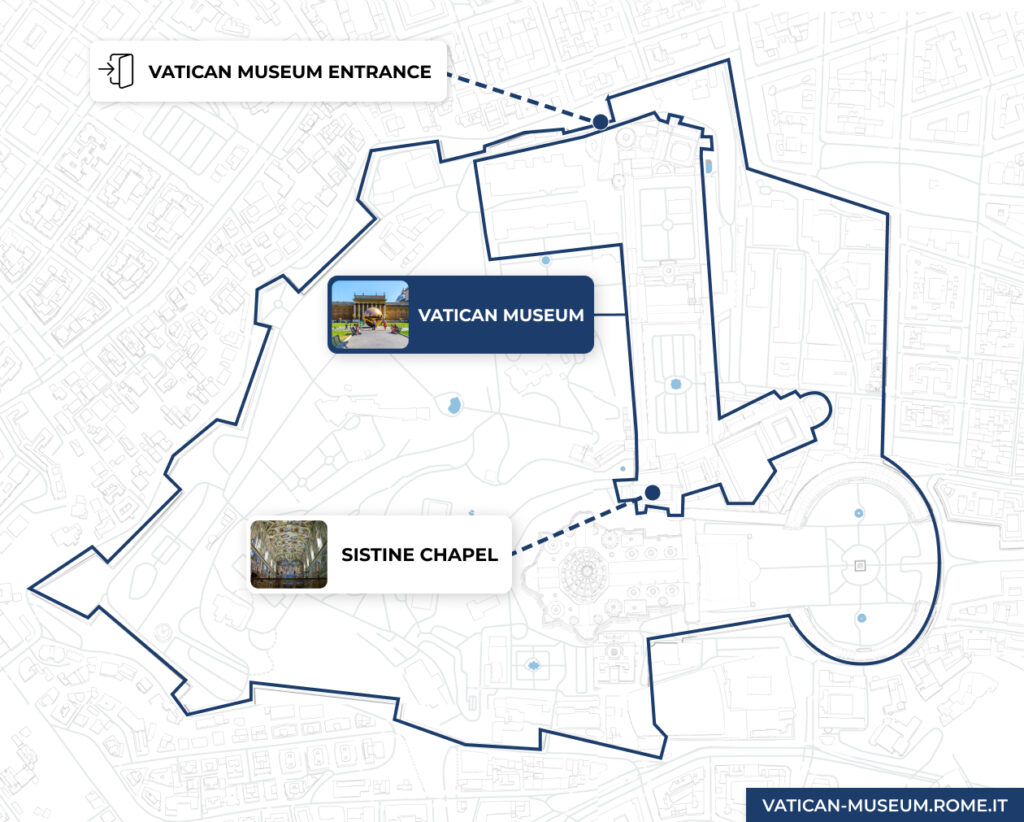 Map showing Vatican Museum and Sistine Chapel locations.