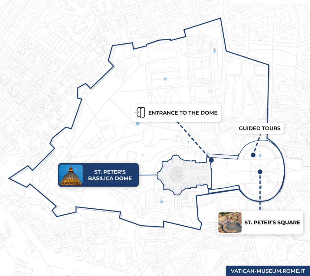 Map showing St. Peter's Basilica Dome and Square.